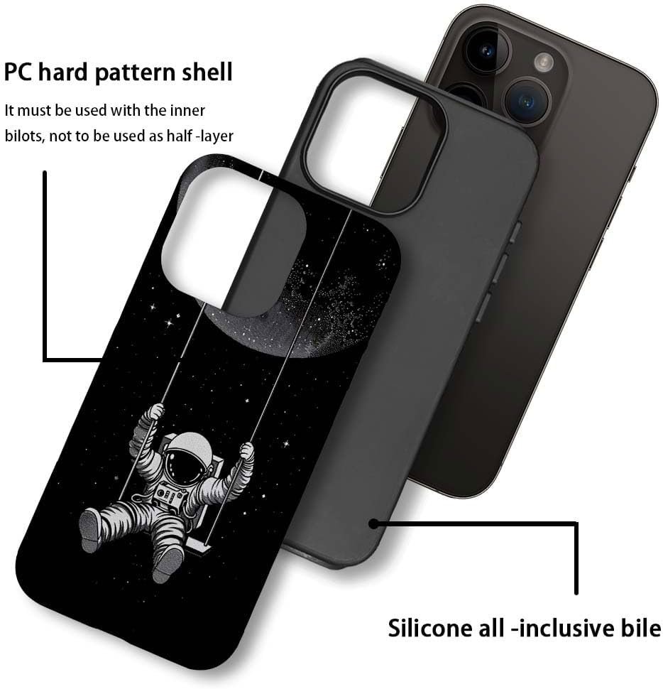 Innovatemee Case Compatible with iPhone 15 Pro Max,Astronaut Moon Swing Phone Case for iPhone 15 Pro Max,Cases for Girls and Boys,Fall Prevention Hybrid 2-Layer Hard Shell Phone Case