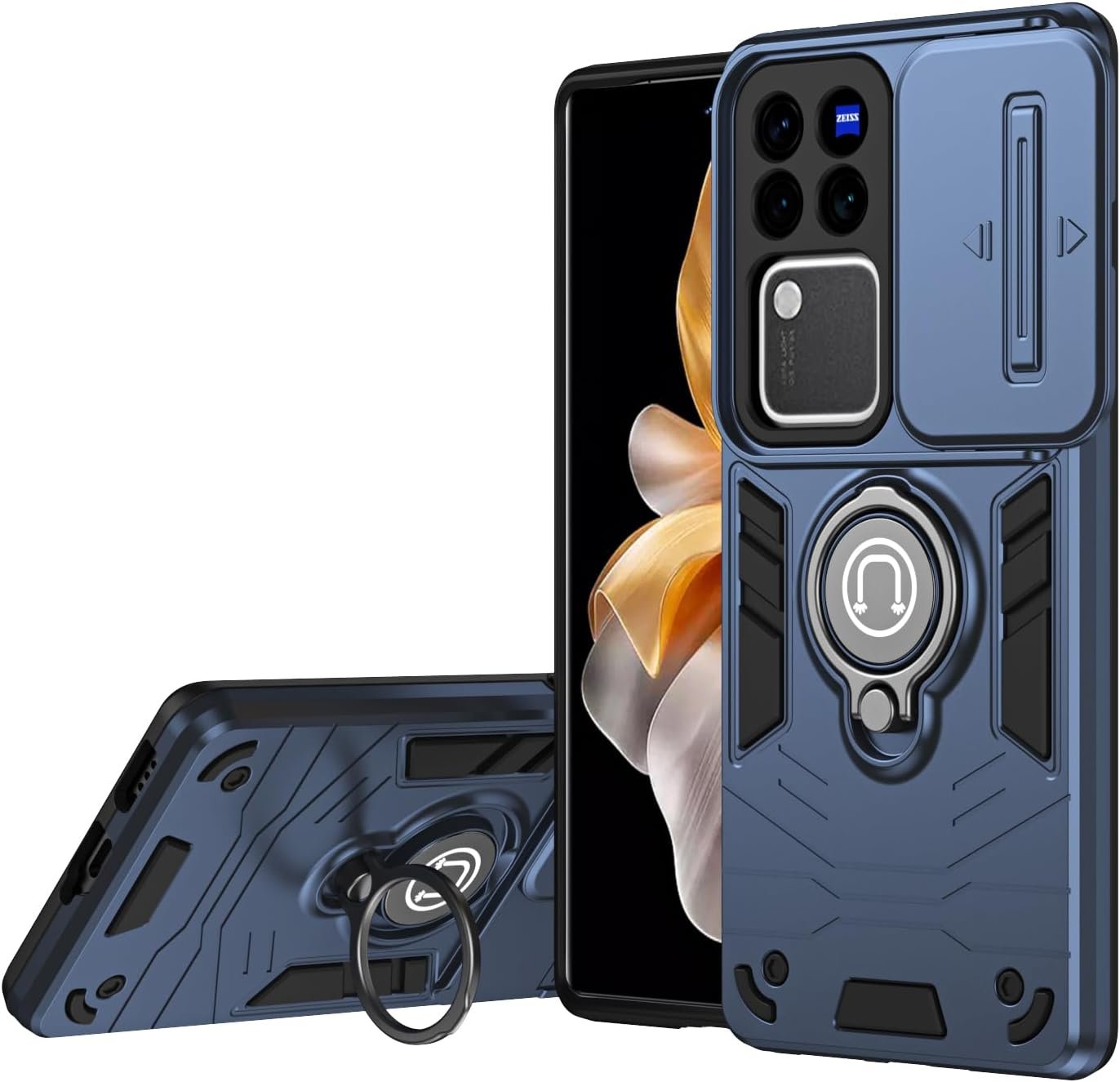 Compatible with 11 F 5G / F25 Pro 5G Bracket Shell,Camera Lens Protection Kickstand Car Mount 2 in 1 Anti-Fall Phone Case Cover Black