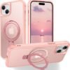 Magnetic Compatible with iPhone 14 Case with Stand [Military Grade Drop Tested][Compatible with Magnet] Ring Translucent Slim Hard Back Soft Edge, Rose Red