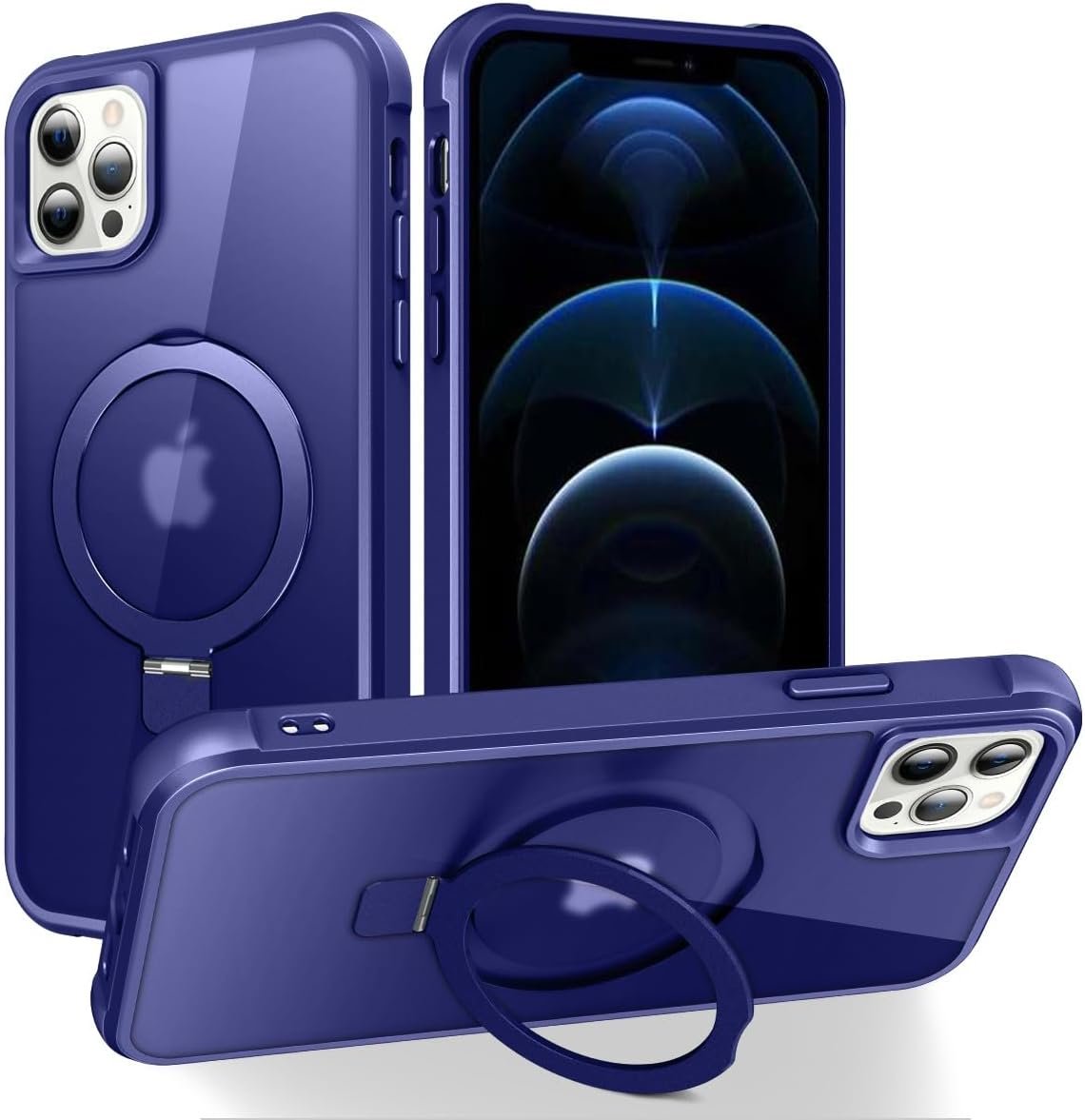 Magnetic Compatible with iPhone 14 Case with Stand [Military Grade Drop Tested][Compatible with Magnet] Ring Translucent Slim Hard Back Soft Edge, Rose Red