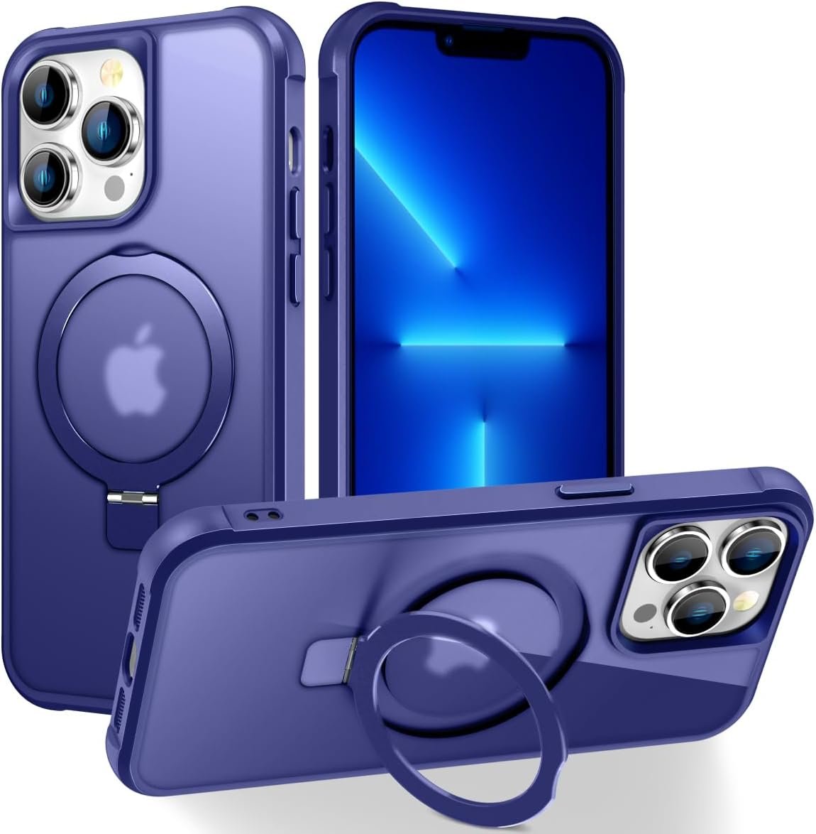 Magnetic Compatible with iPhone 14 Case with Stand [Military Grade Drop Tested][Compatible with Magnet] Ring Translucent Slim Hard Back Soft Edge, Rose Red