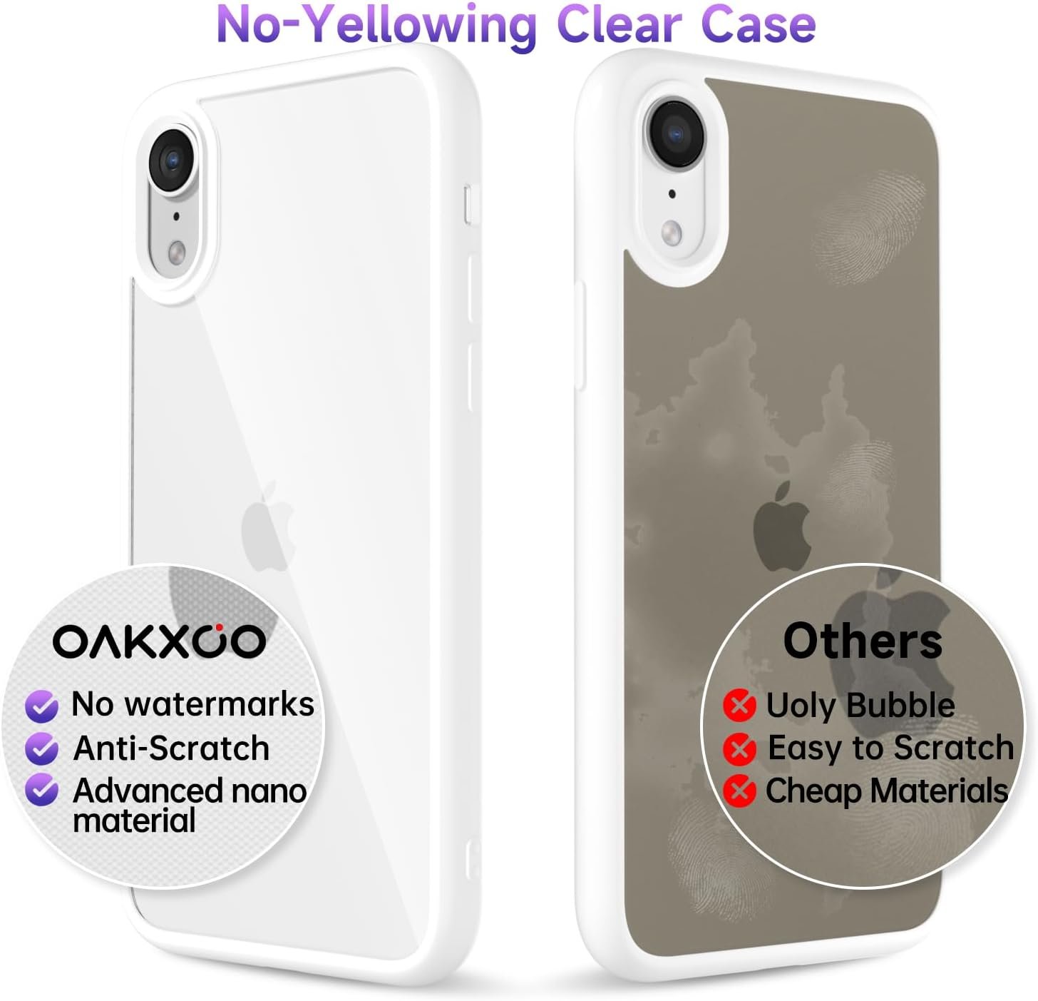 61HlF5s0asL._AC_SL1500 Thin Slim Clear case for iPhone XR, Transparent Hybrid Hard Shell Plastic & Soft Silicone Rubber Bumper, Non-Yellow Acrylic Protective Lightweight Cover for Women, White