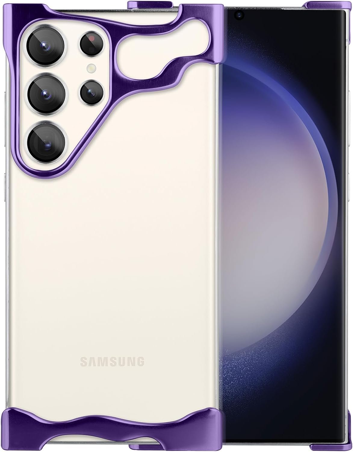 Frameles Phone Case for Samsung Galaxy S24 Plus Phone Case Minimalist Protective Shock Absorption Aerospace Grade Aluminum Shells + Elastomer Inlays Easy Fit (Aluminum Polished Silver)