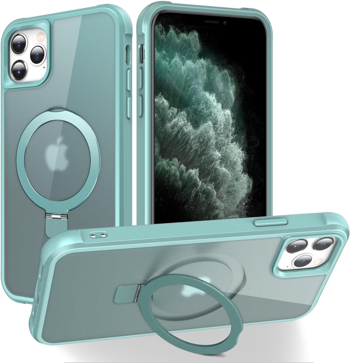 Magnetic Compatible with iPhone 14 Case with Stand [Military Grade Drop Tested][Compatible with Magnet] Ring Translucent Slim Hard Back Soft Edge, Rose Red