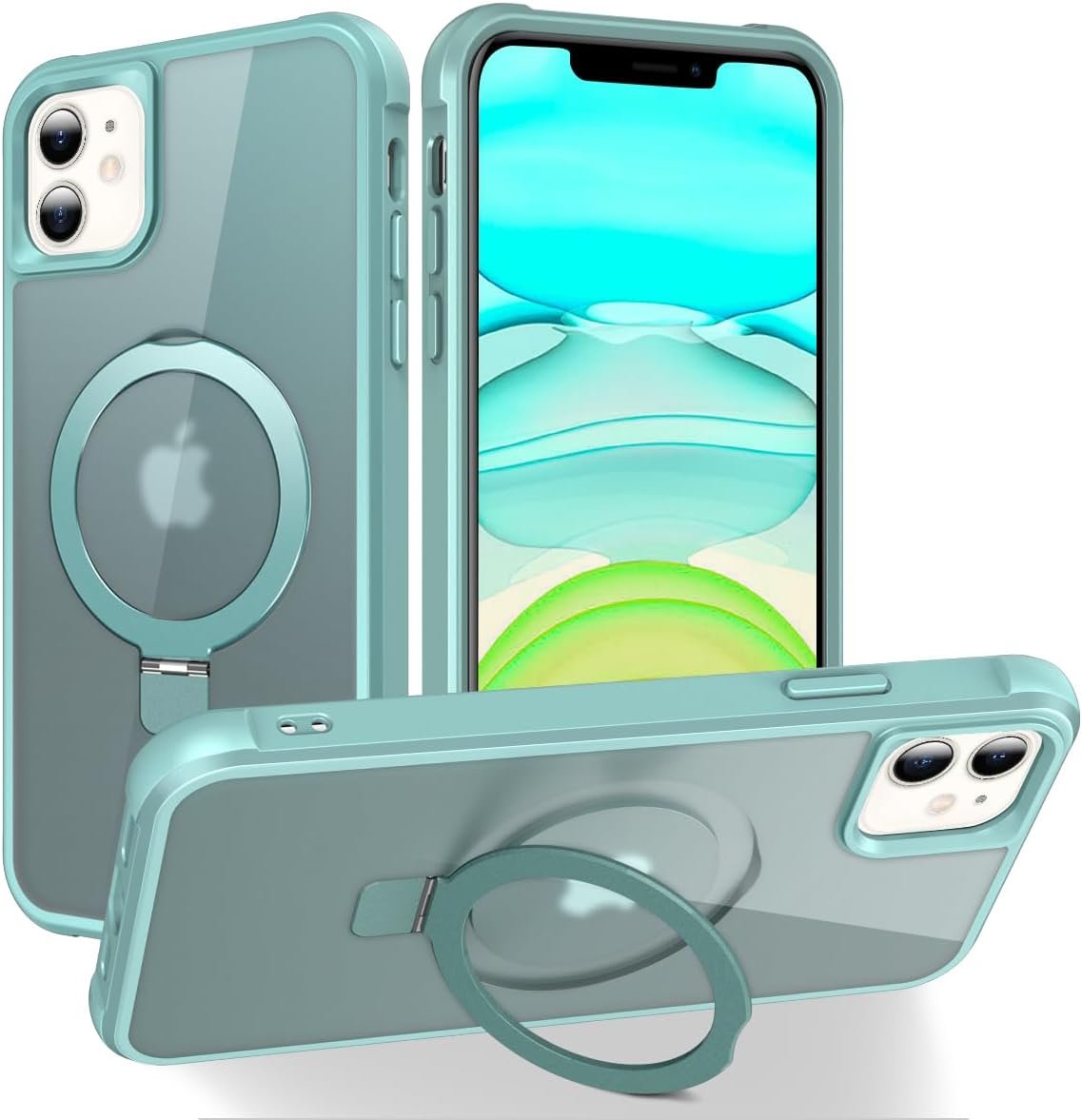 Magnetic Compatible with iPhone 14 Case with Stand [Military Grade Drop Tested][Compatible with Magnet] Ring Translucent Slim Hard Back Soft Edge, Rose Red