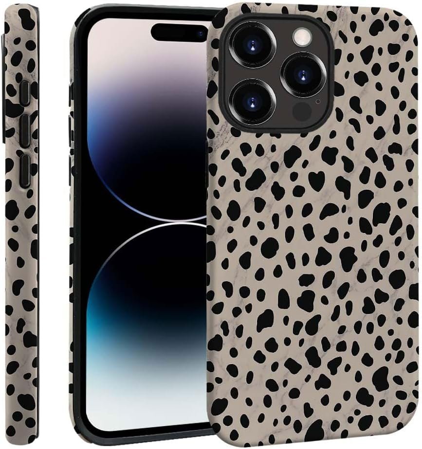 Case Compatible with iPhone 14 Pro Max,Black Polka Dots Marble Pattern-Almond Latte Pattern Design Case for iPhone 14 Pro Max Cases,Dustproof Protective Hybrid 2-Layer Hard Shell Phone Case