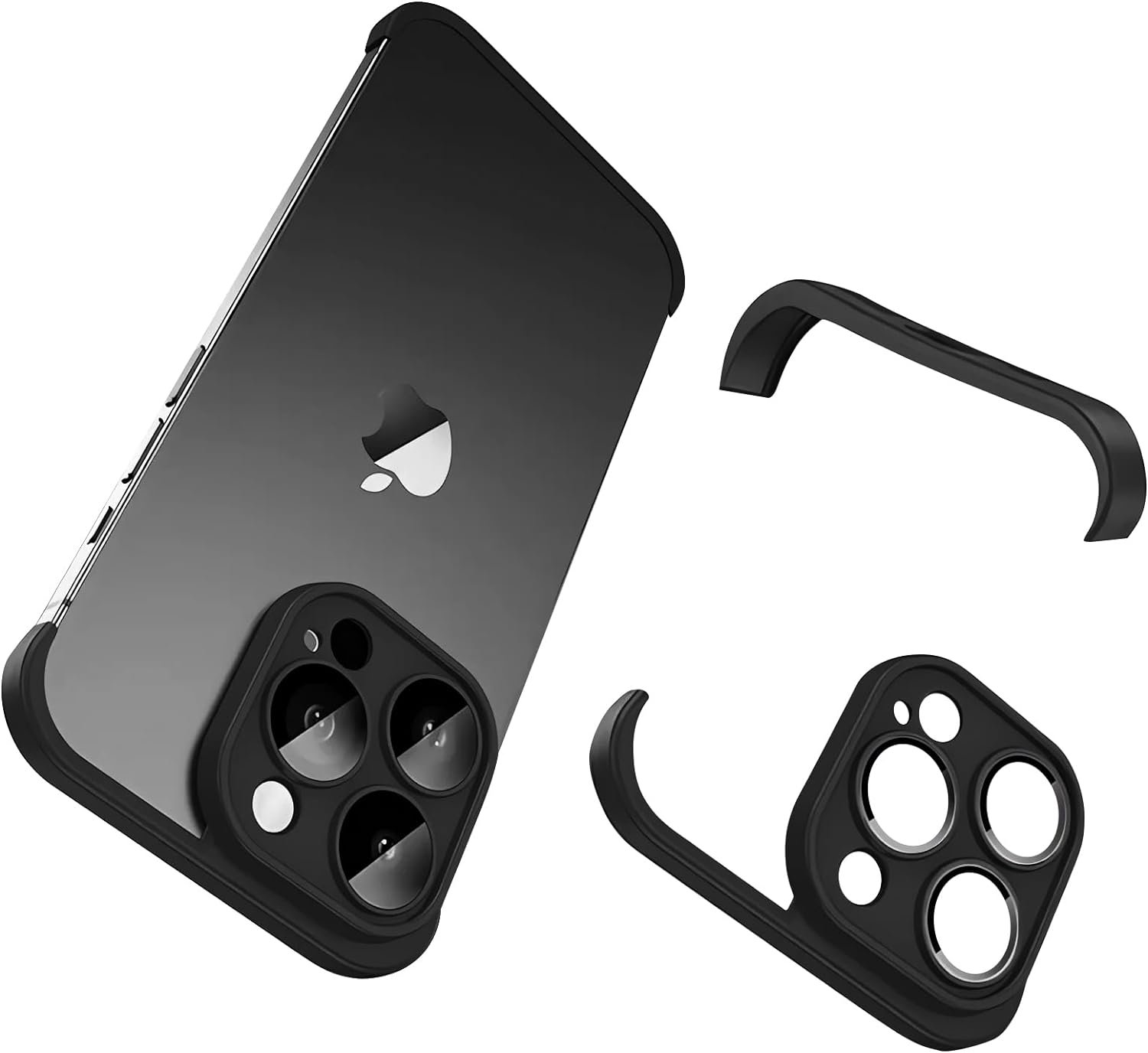 Design for Metal Frameless Phone Case Compatible with iPhone 12 Phone Models with Camera Lens Protector, Metal Shockproof Phone Cover, Minimalist Yet Protective Bumper Shell (Black Metal)