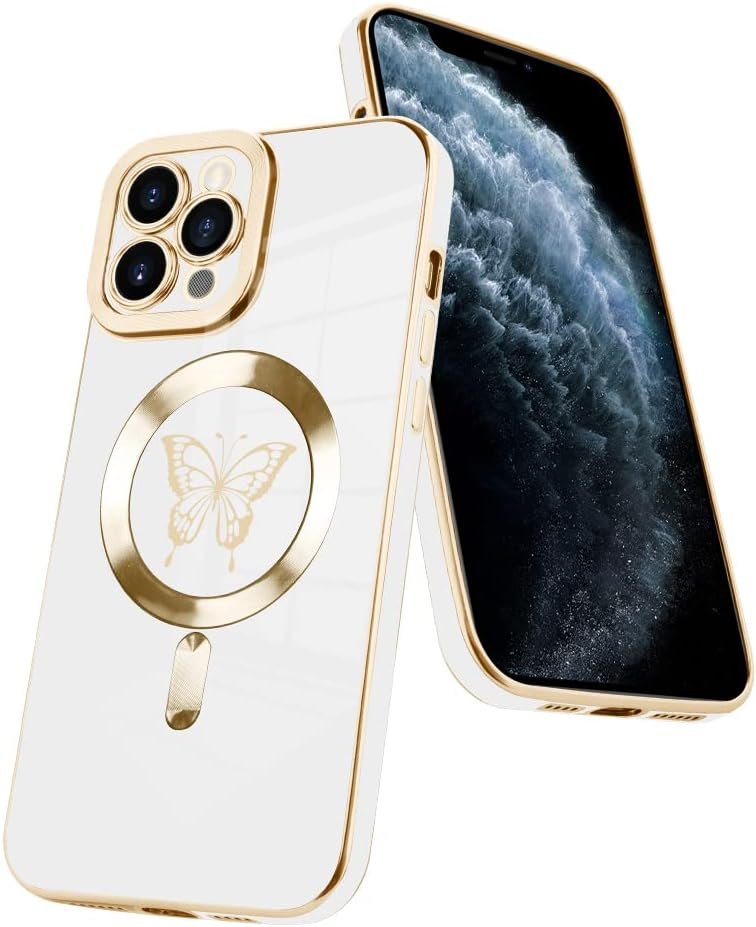 Innovatemee Magnetic Case Designed for iPhone 13 Compatible with MagSafe Wireless Charging,Cute Butterfly Phone Bumper Cover with Camera Lens Protector for Women Girls Men 6.1"- Purple