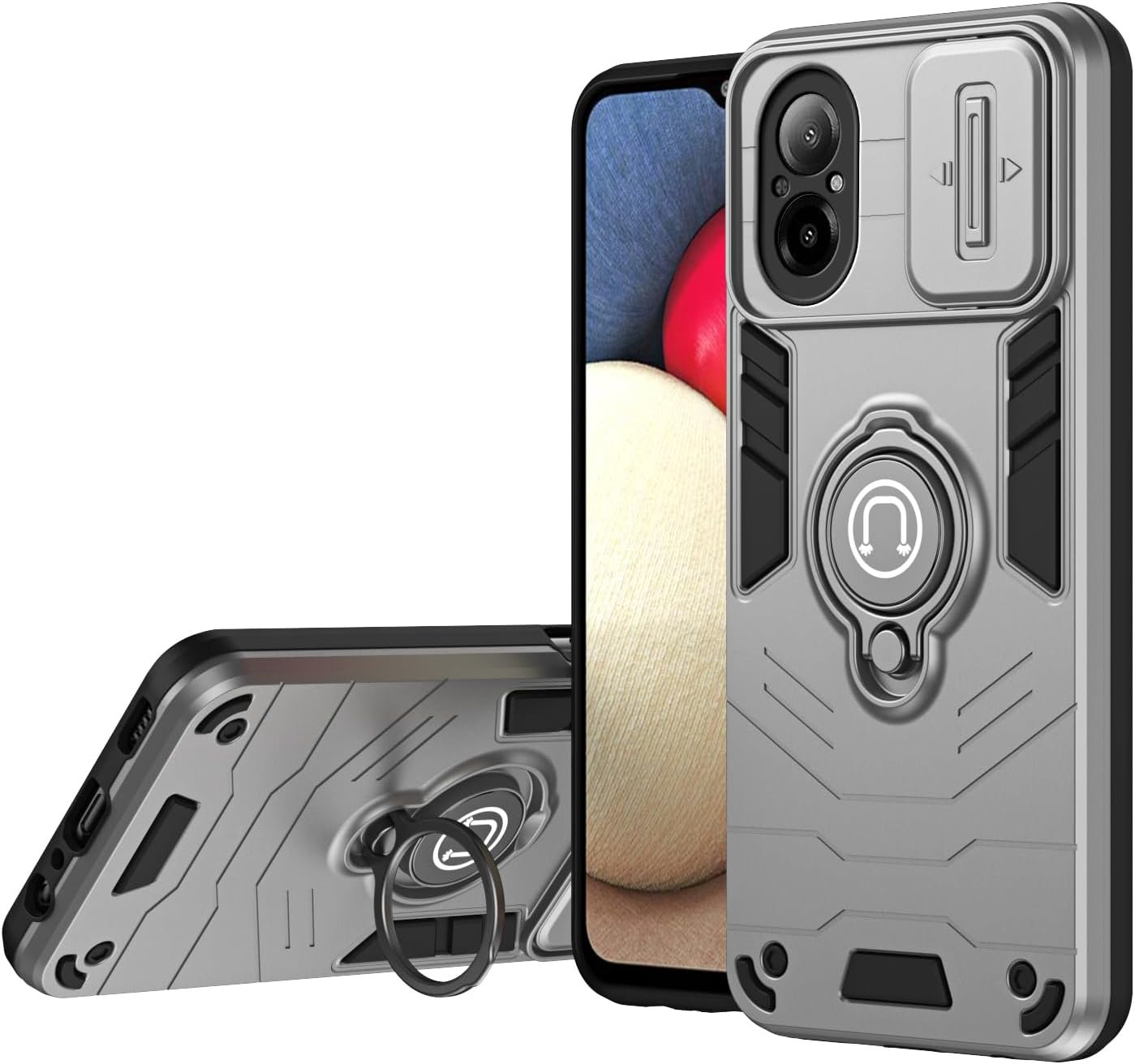 Compatible with 11 F 5G / F25 Pro 5G Bracket Shell,Camera Lens Protection Kickstand Car Mount 2 in 1 Anti-Fall Phone Case Cover Black