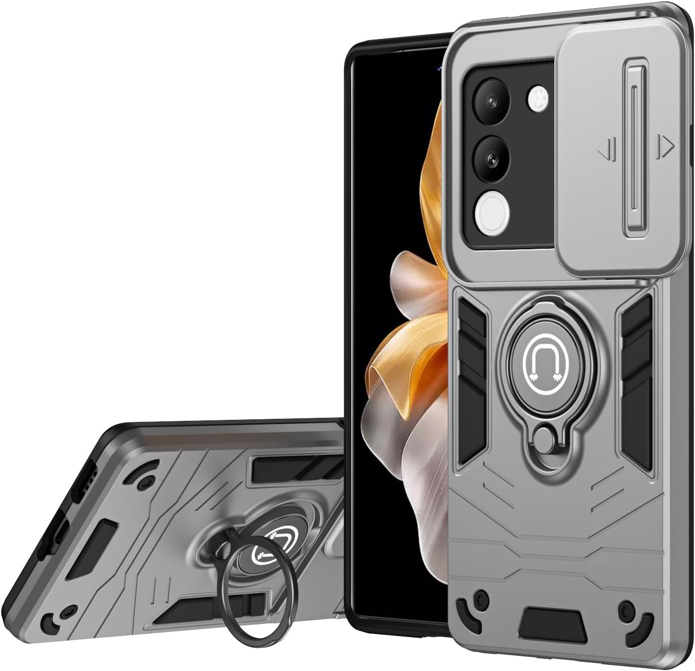 Compatible with 11 F 5G / F25 Pro 5G Bracket Shell,Camera Lens Protection Kickstand Car Mount 2 in 1 Anti-Fall Phone Case Cover Black