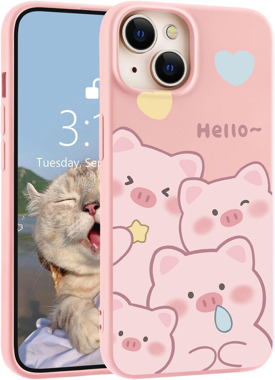 for iPhone 13 Case, Cute Kawaii Panda Pink Liquid Silicone Slim Fit Soft Gel Rubber Protective Phone Cover for Women Girls