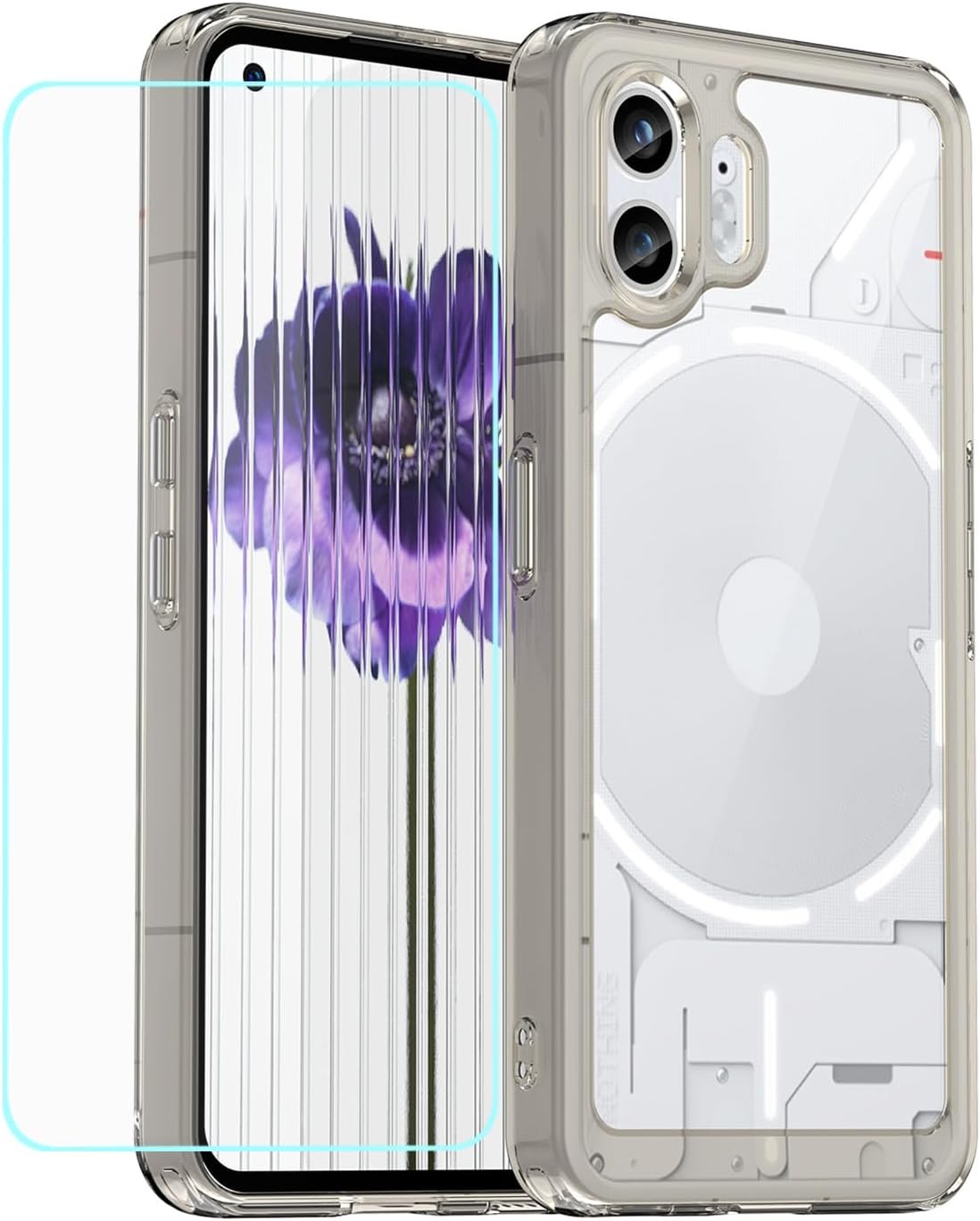 for Phone 2 Case,with Tempered Glass Film,Transparent Acrylic Back Shell Colored TPU,Shockproof Bumper,Protective Phone Cover for Phone 2,Black