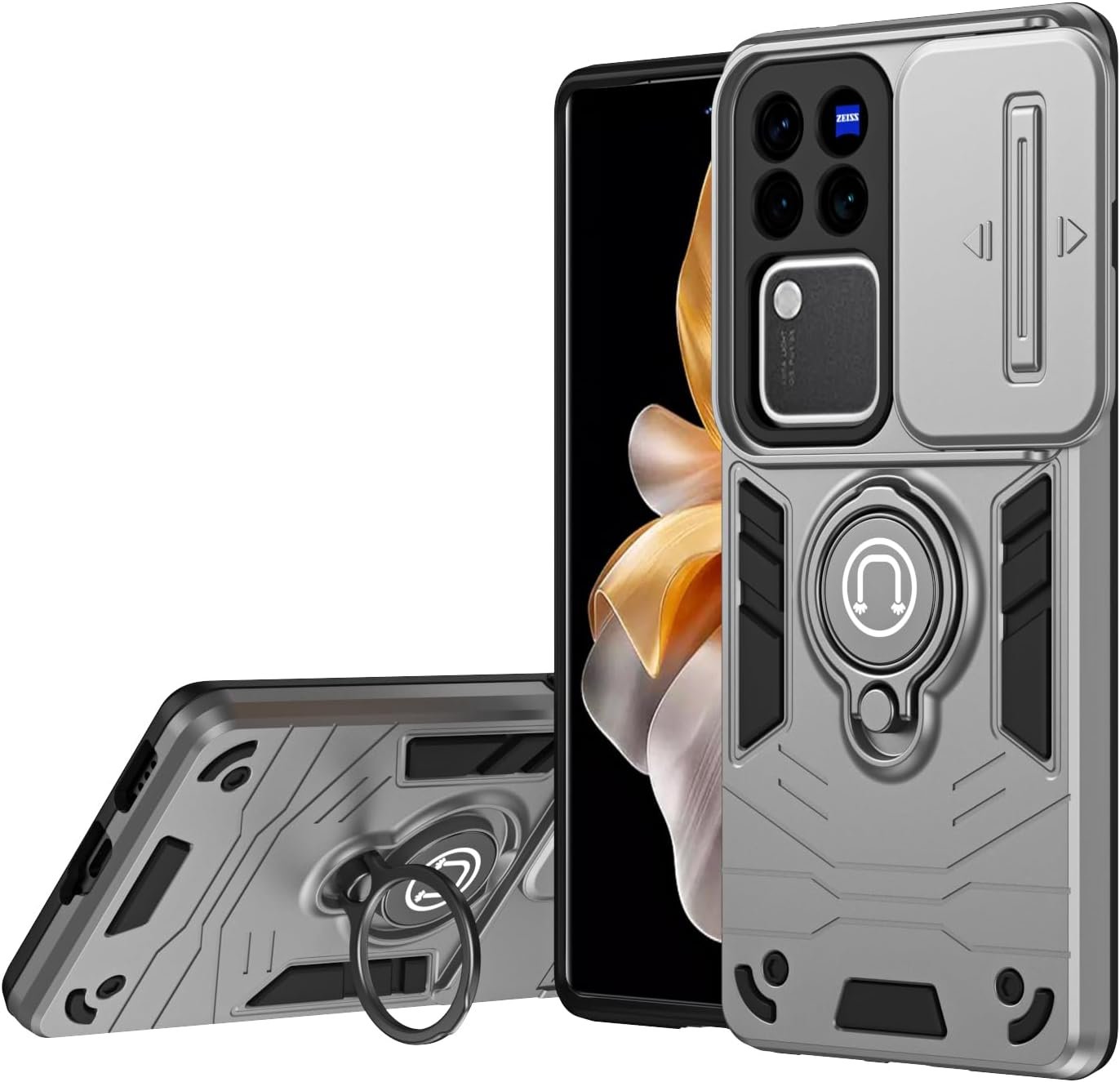 Compatible with 11 F 5G / F25 Pro 5G Bracket Shell,Camera Lens Protection Kickstand Car Mount 2 in 1 Anti-Fall Phone Case Cover Black