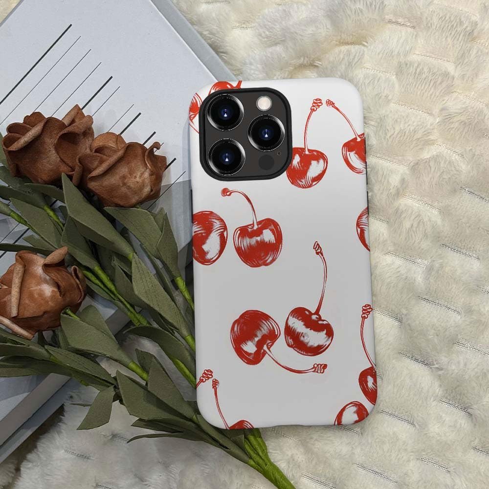 for iPhone 12 Pro Max Case,HH2 Retro Cherry Hybrid 2 Layer Hard Shell Silicone Protective Pattern Design Case