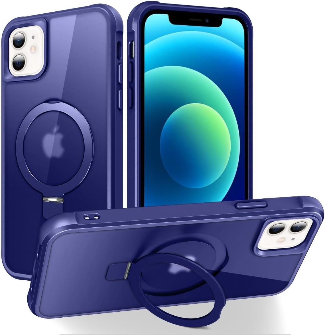 Magnetic Compatible with iPhone 14 Case with Stand [Military Grade Drop Tested][Compatible with Magnet] Ring Translucent Slim Hard Back Soft Edge, Rose Red