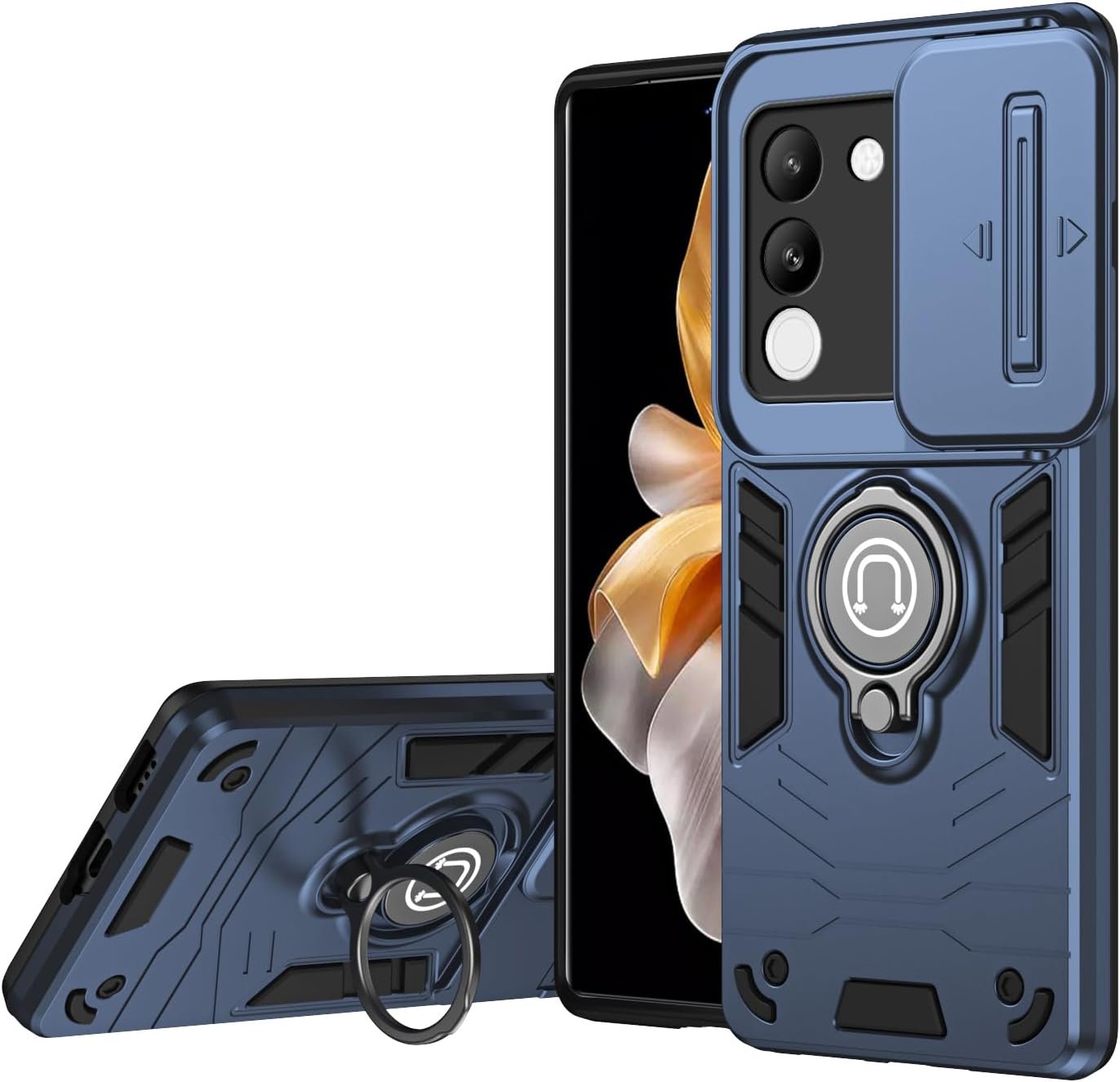 Compatible with 11 F 5G / F25 Pro 5G Bracket Shell,Camera Lens Protection Kickstand Car Mount 2 in 1 Anti-Fall Phone Case Cover Black