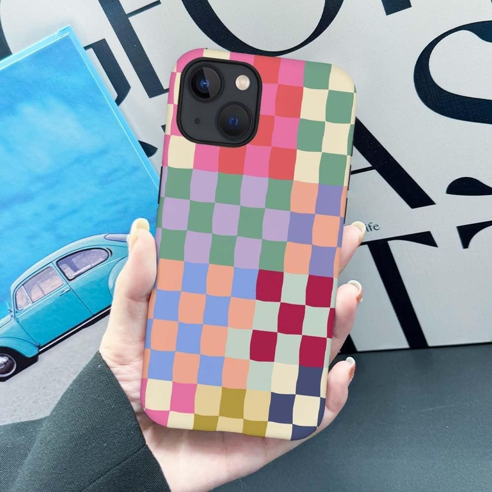 Case Compatible with for iPhone 14,Mixed Color Checkerboard Phone Case Hybrid 2-Layer Hard Shell,Shockproof Soft for Girl Women Boy Men,Case for iPhone 14