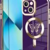 Innovatemee Magnetic Case Designed for iPhone 13 Compatible with MagSafe Wireless Charging,Cute Butterfly Phone Bumper Cover with Camera Lens Protector for Women Girls Men 6.1"- Purple