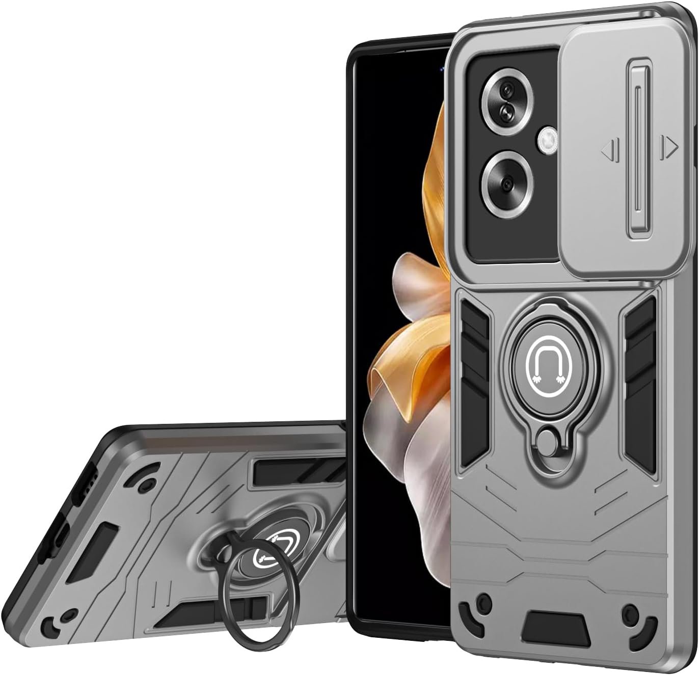 Compatible with 11 F 5G / F25 Pro 5G Bracket Shell,Camera Lens Protection Kickstand Car Mount 2 in 1 Anti-Fall Phone Case Cover Black