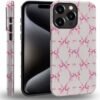 for iPhone 15 Pro Case,HH2 Pink Bow Ribbon Hybrid 2 Layer Hard Shell Silicone Protective Pattern Design Case