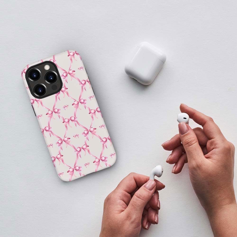 for iPhone 15 Pro Case,HH2 Pink Bow Ribbon Hybrid 2 Layer Hard Shell Silicone Protective Pattern Design Case