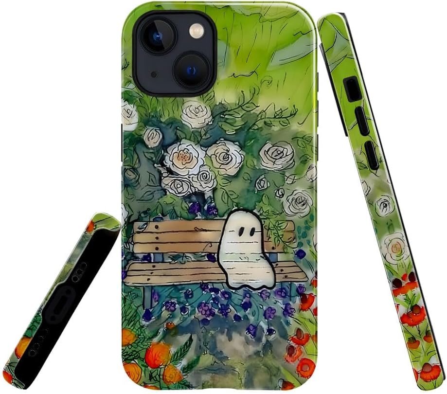 Compatible with for iPhone 15,Spooky Ghosts On Bookshelf Halloween Phone Case for iPhone 15,Scratch Resistant Hybrid 2-Layer Hard Shell Bright Phone Case