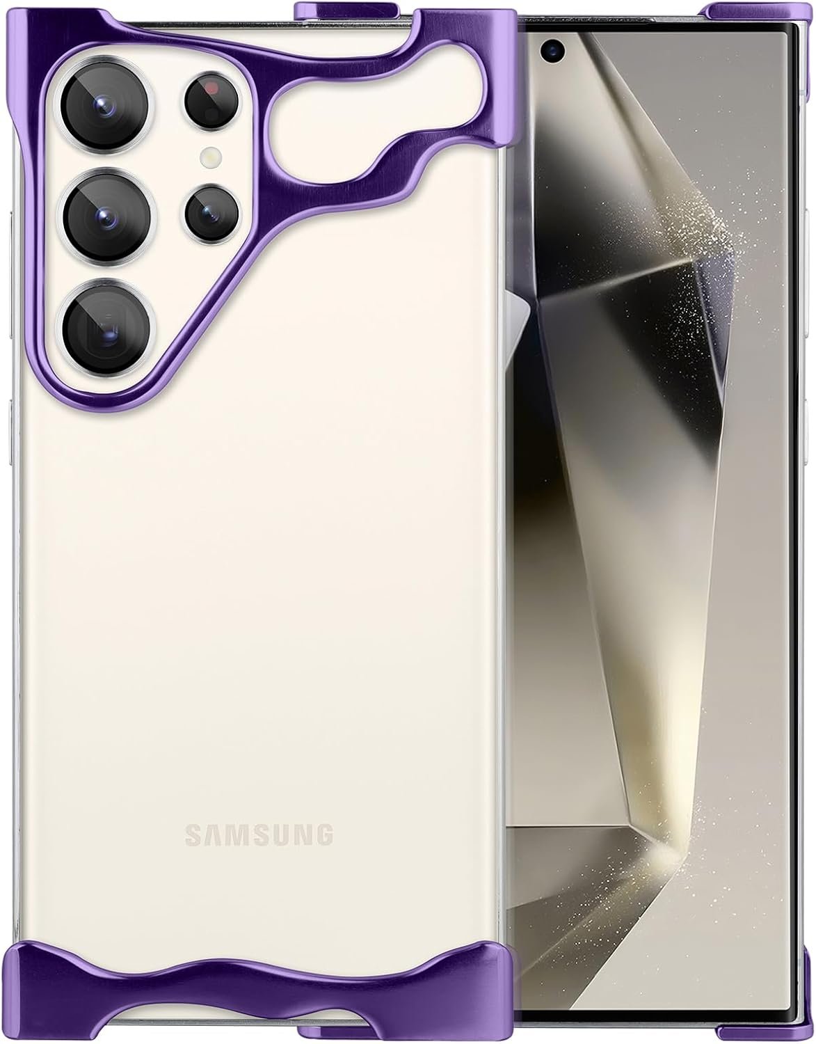 Frameles Phone Case for Samsung Galaxy S24 Plus Phone Case Minimalist Protective Shock Absorption Aerospace Grade Aluminum Shells + Elastomer Inlays Easy Fit (Aluminum Polished Silver)