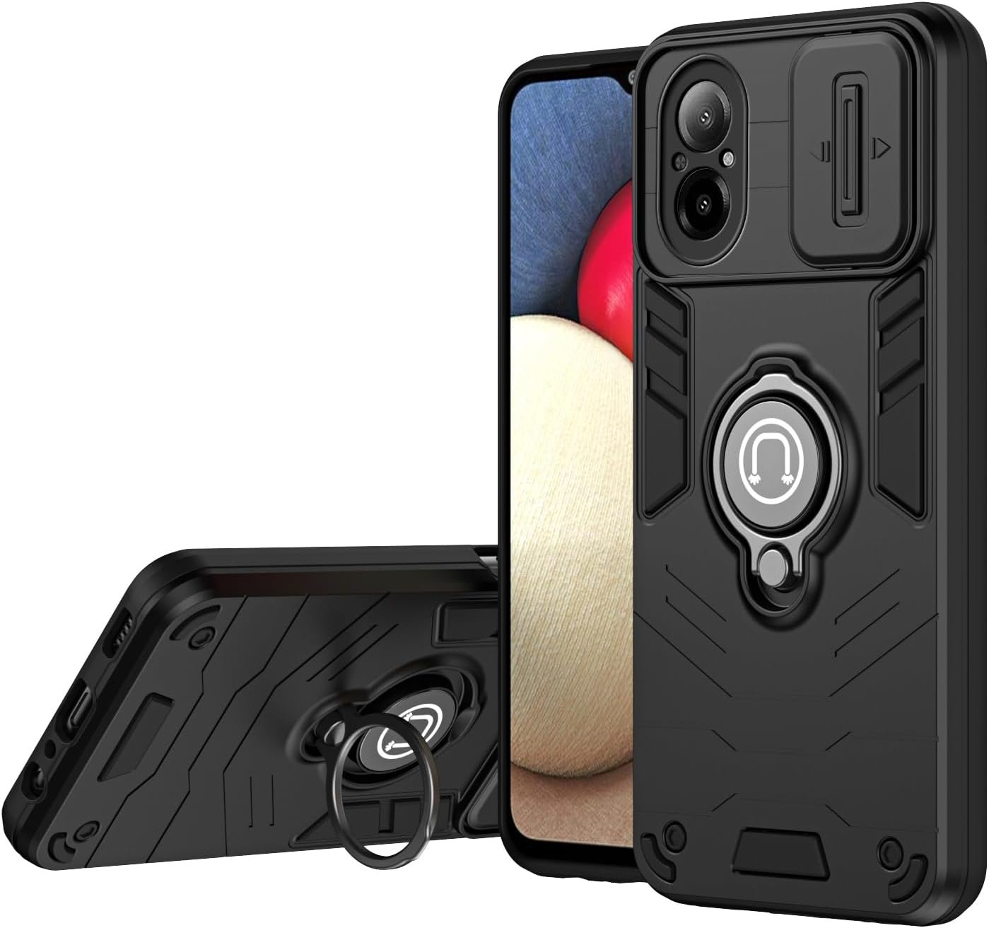 Compatible with 11 F 5G / F25 Pro 5G Bracket Shell,Camera Lens Protection Kickstand Car Mount 2 in 1 Anti-Fall Phone Case Cover Black