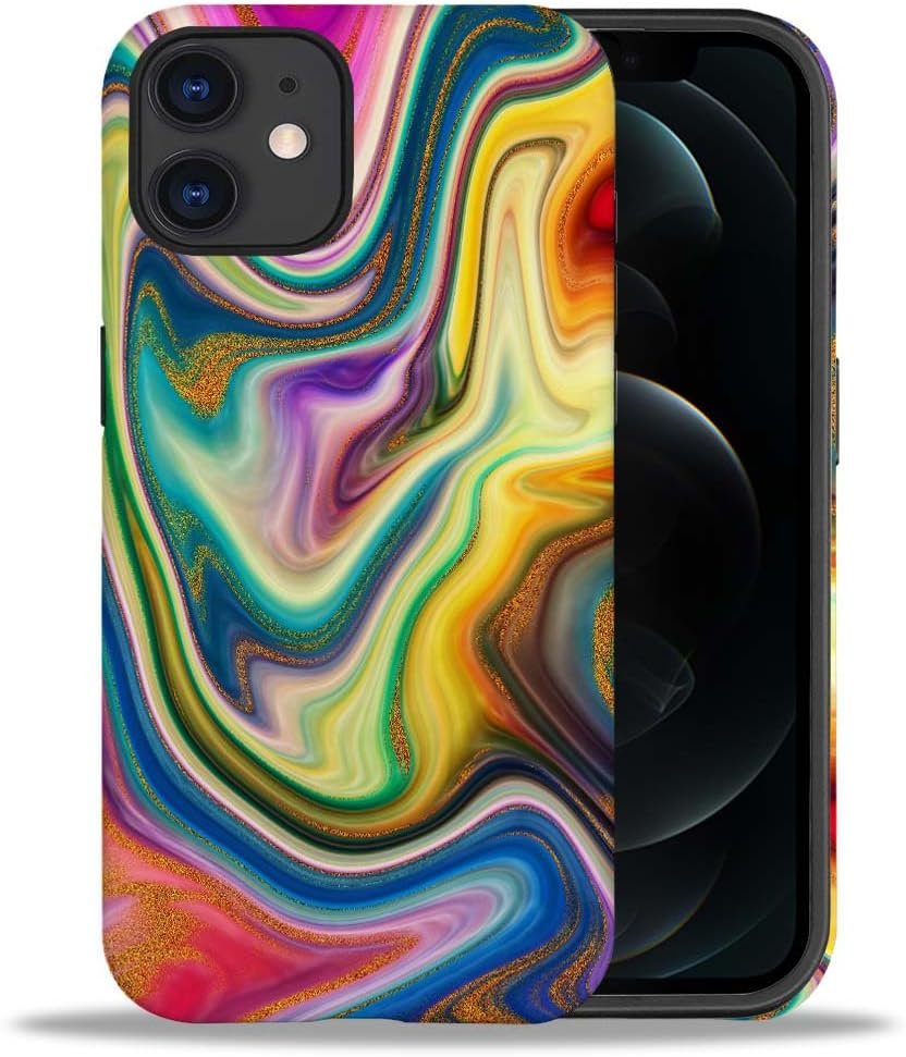 Case Compatible with iPhone 11,Colorful Marble 2 in 1 Phone Case for Women Men,Soft TPU and PC Hard Shell Mixed Two-Layer Protective Phone Case for 11 6.1 Inch