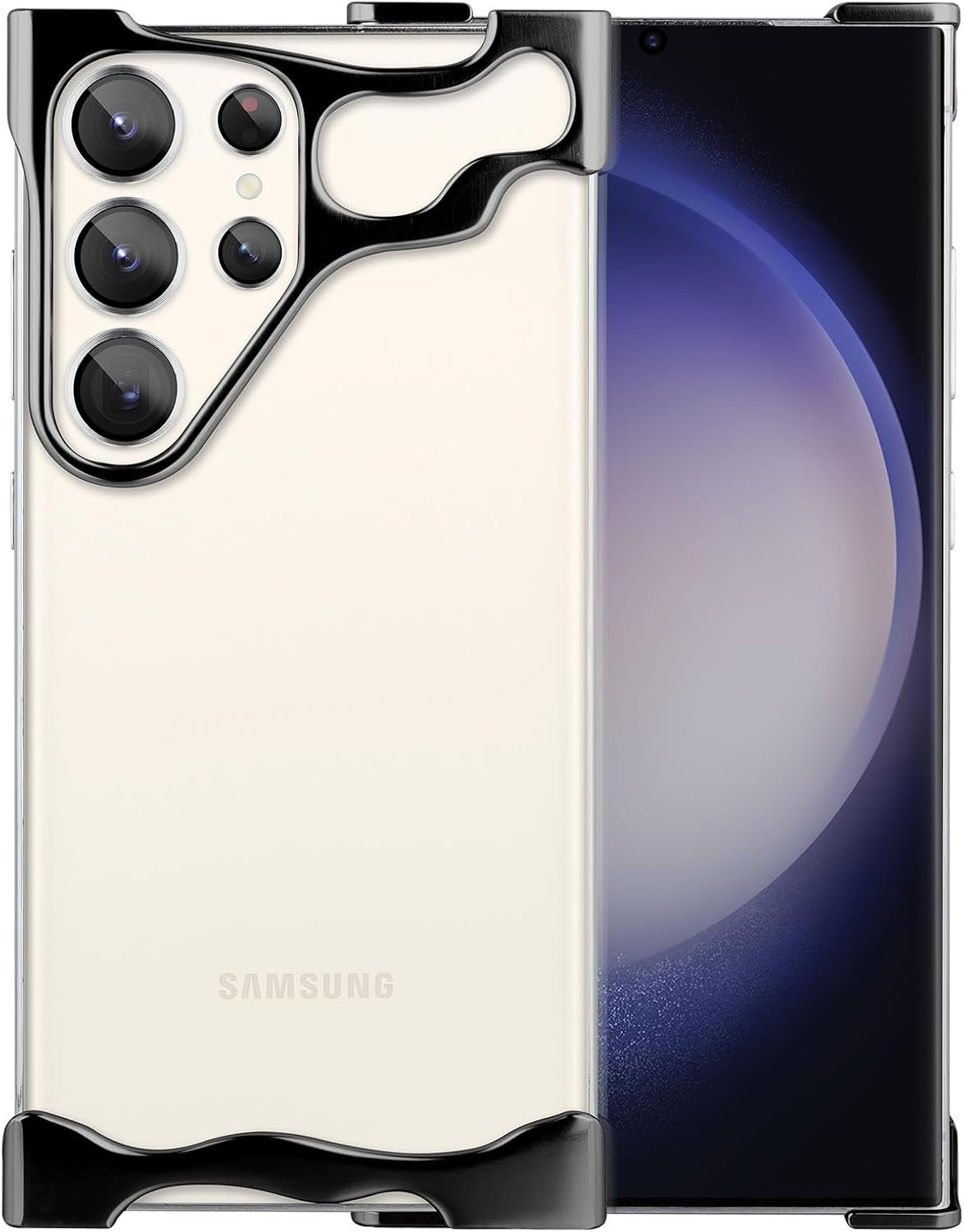 Frameles Phone Case for Samsung Galaxy S24 Plus Phone Case Minimalist Protective Shock Absorption Aerospace Grade Aluminum Shells + Elastomer Inlays Easy Fit (Aluminum Polished Silver)