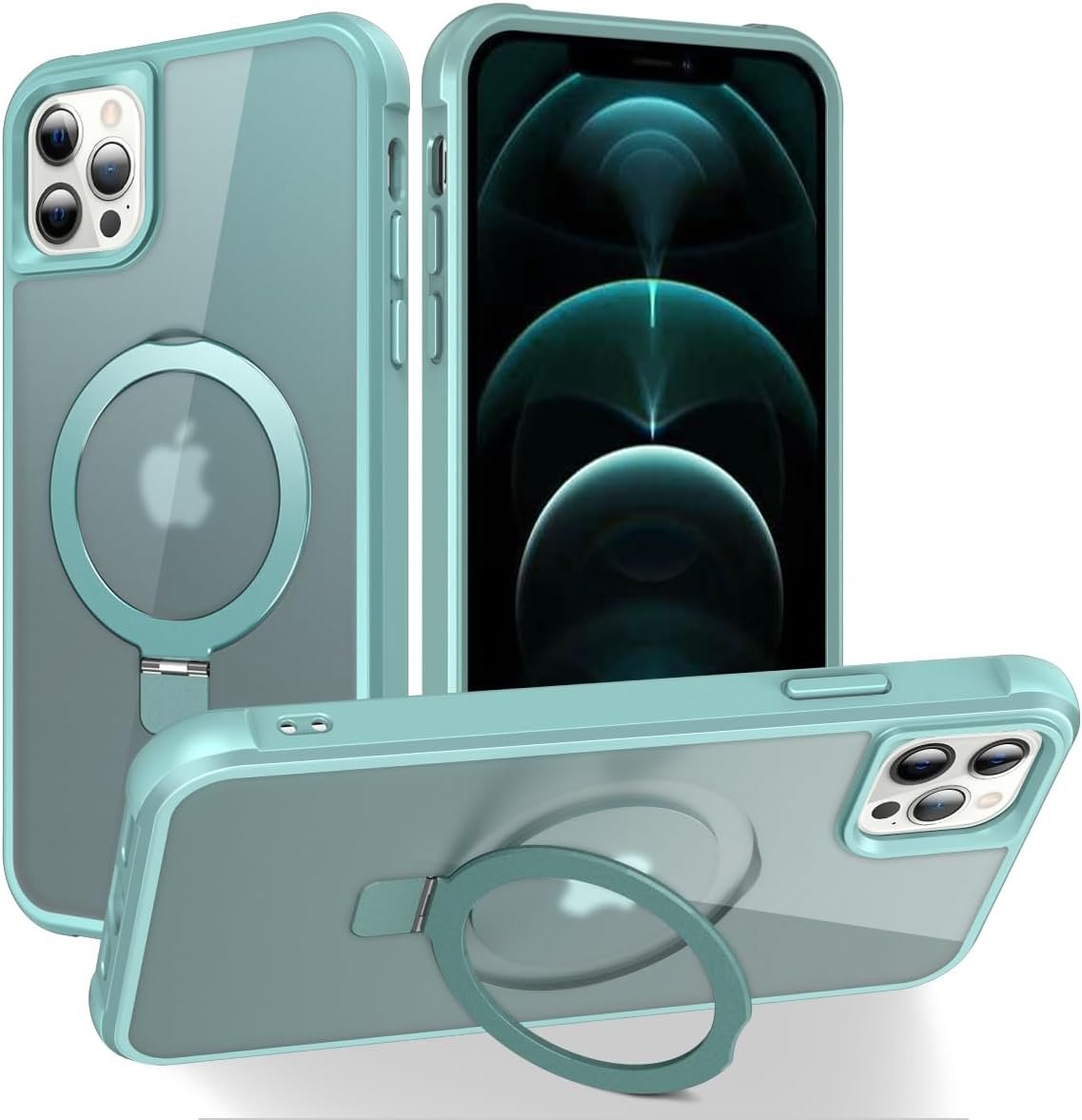 Magnetic Compatible with iPhone 14 Case with Stand [Military Grade Drop Tested][Compatible with Magnet] Ring Translucent Slim Hard Back Soft Edge, Rose Red