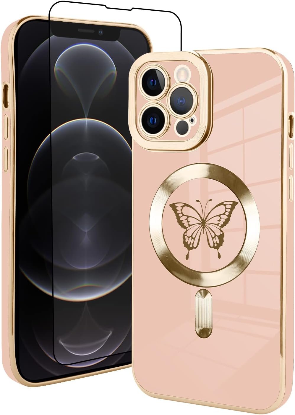Innovatemee Magnetic Case Designed for iPhone 13 Compatible with MagSafe Wireless Charging,Cute Butterfly Phone Bumper Cover with Camera Lens Protector for Women Girls Men 6.1"- Purple