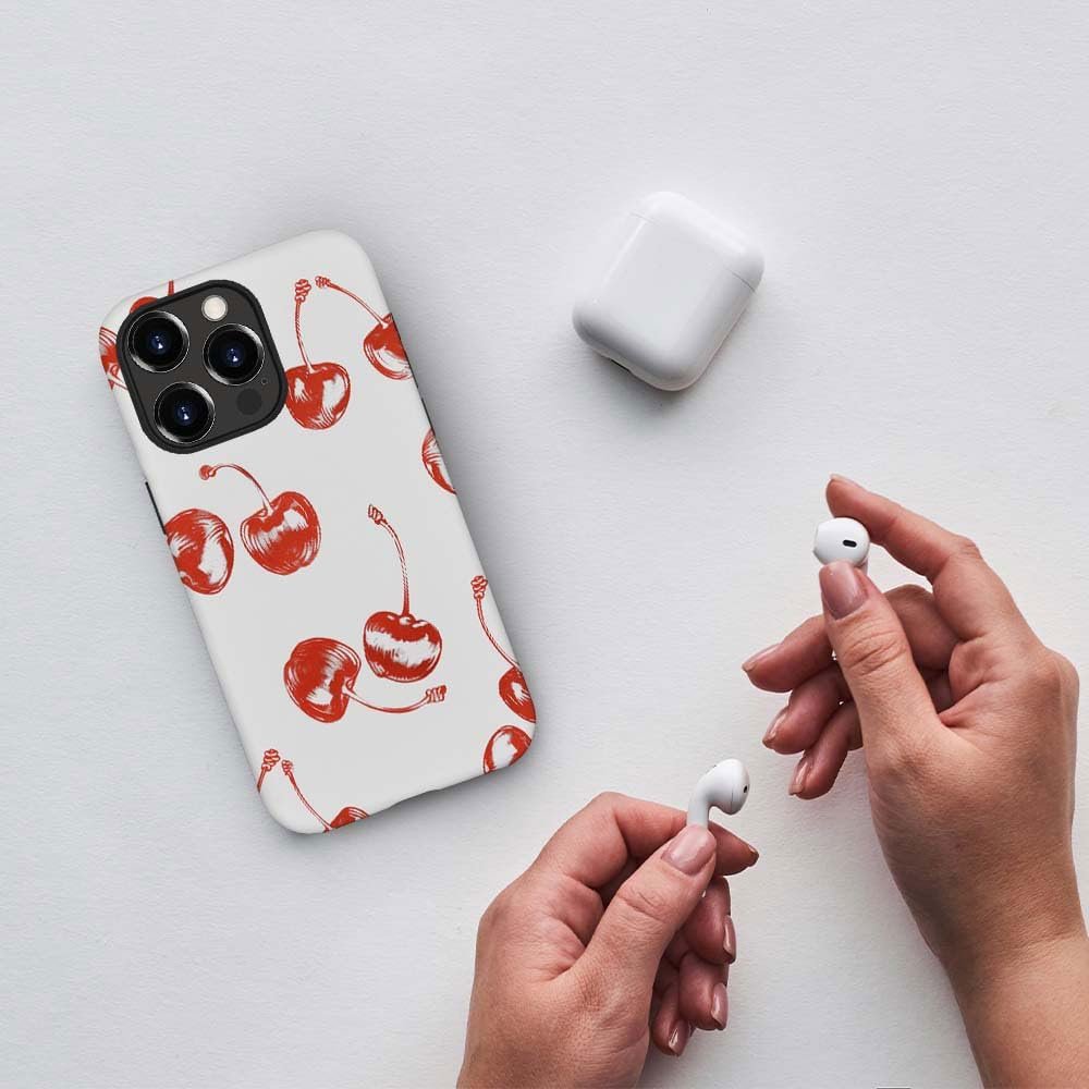 for iPhone 12 Pro Max Case,HH2 Retro Cherry Hybrid 2 Layer Hard Shell Silicone Protective Pattern Design Case