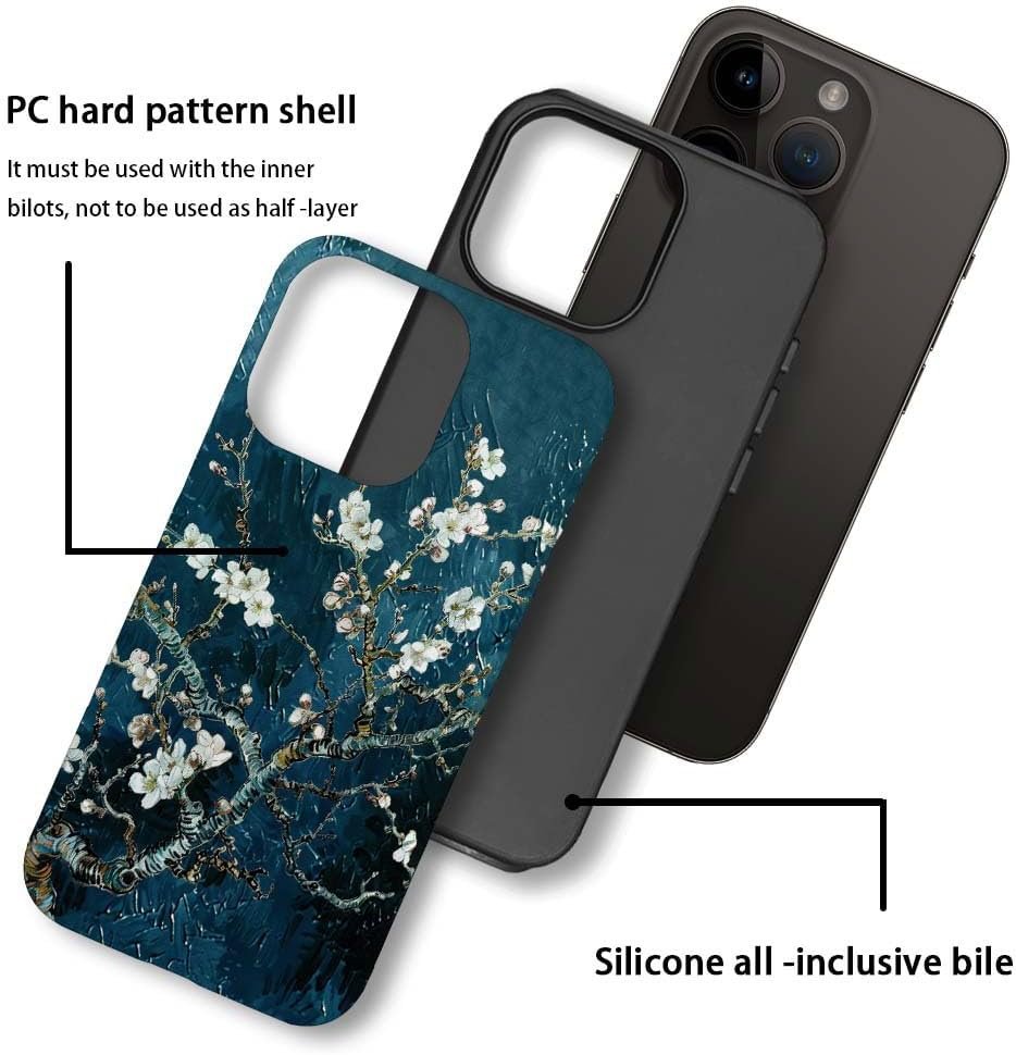 Innovatemee Case Compatible with iPhone 15 Pro Max,Almond Blossoms Artwork Phone Case for iPhone 15 Pro Max,Cases for Girls and Boys,Fall Prevention Hybrid 2-Layer Hard Shell Phone Case