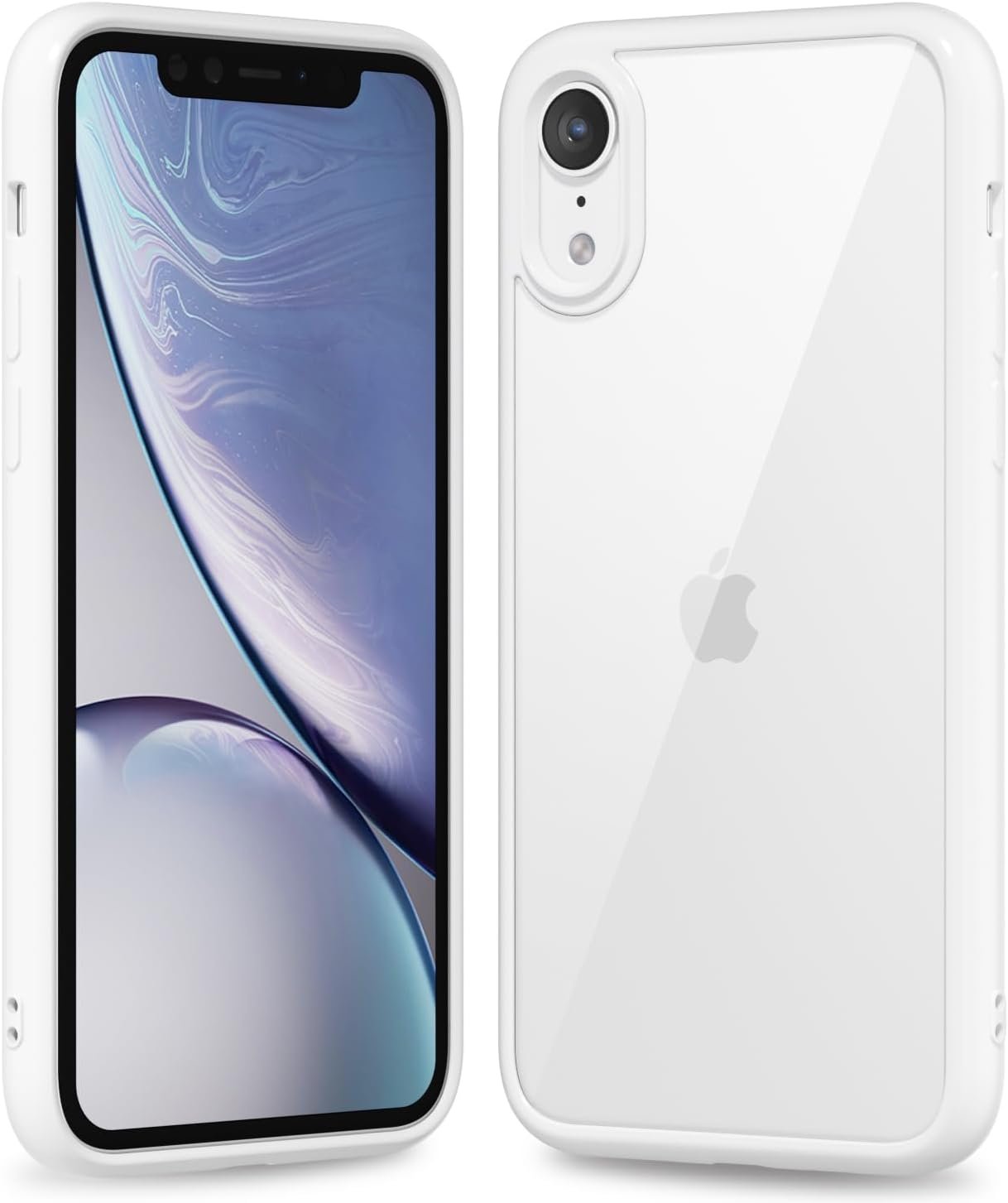 61bYtwQXxiL._AC_SL1500 Thin Slim Clear case for iPhone XR, Transparent Hybrid Hard Shell Plastic & Soft Silicone Rubber Bumper, Non-Yellow Acrylic Protective Lightweight Cover for Women, White