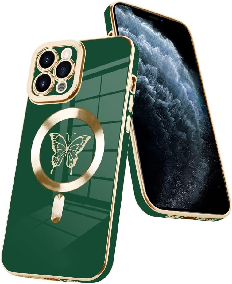 Innovatemee Magnetic Case Designed for iPhone 13 Compatible with MagSafe Wireless Charging,Cute Butterfly Phone Bumper Cover with Camera Lens Protector for Women Girls Men 6.1"- Purple