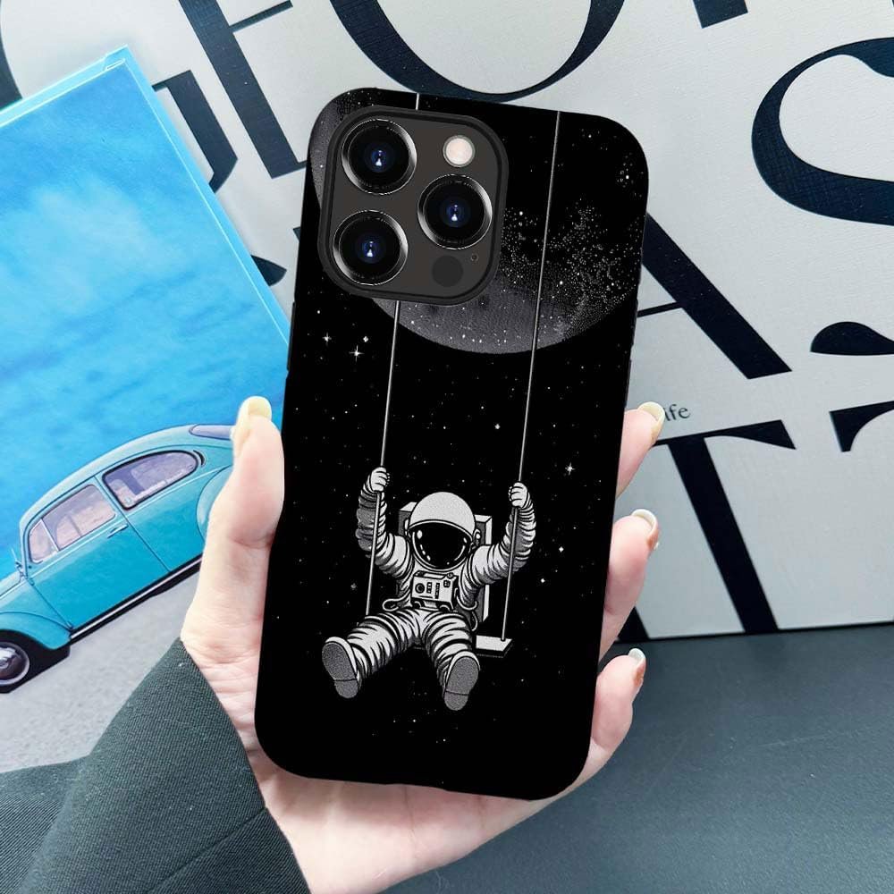 Innovatemee Case Compatible with iPhone 15 Pro Max,Astronaut Moon Swing Phone Case for iPhone 15 Pro Max,Cases for Girls and Boys,Fall Prevention Hybrid 2-Layer Hard Shell Phone Case