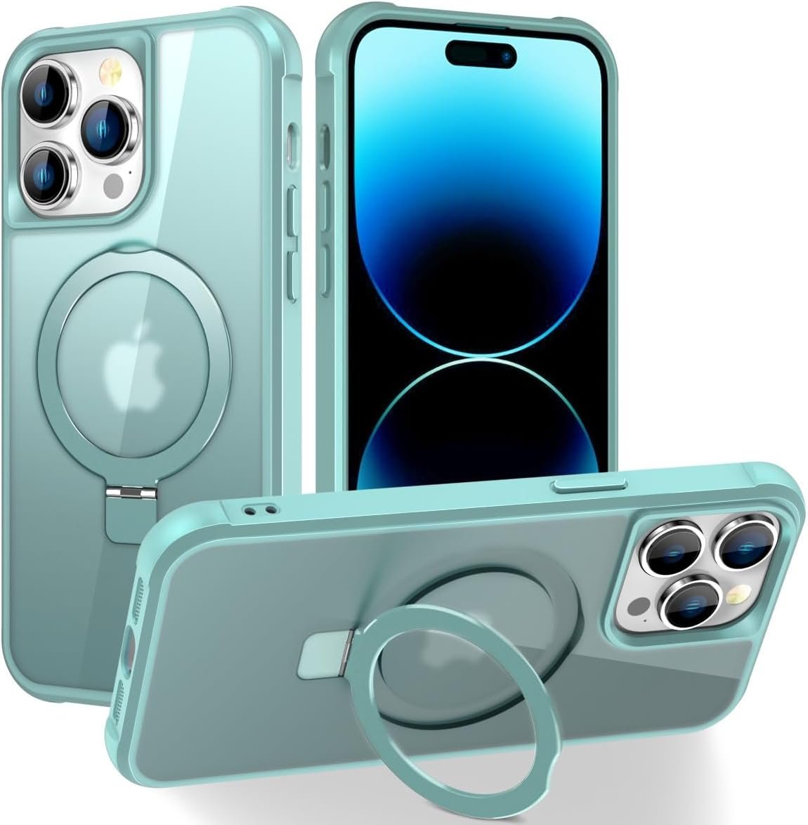 Magnetic Compatible with iPhone 14 Case with Stand [Military Grade Drop Tested][Compatible with Magnet] Ring Translucent Slim Hard Back Soft Edge, Rose Red