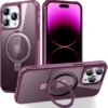 Magnetic Compatible with iPhone 14 Case with Stand [Military Grade Drop Tested][Compatible with Magnet] Ring Translucent Slim Hard Back Soft Edge, Rose Red