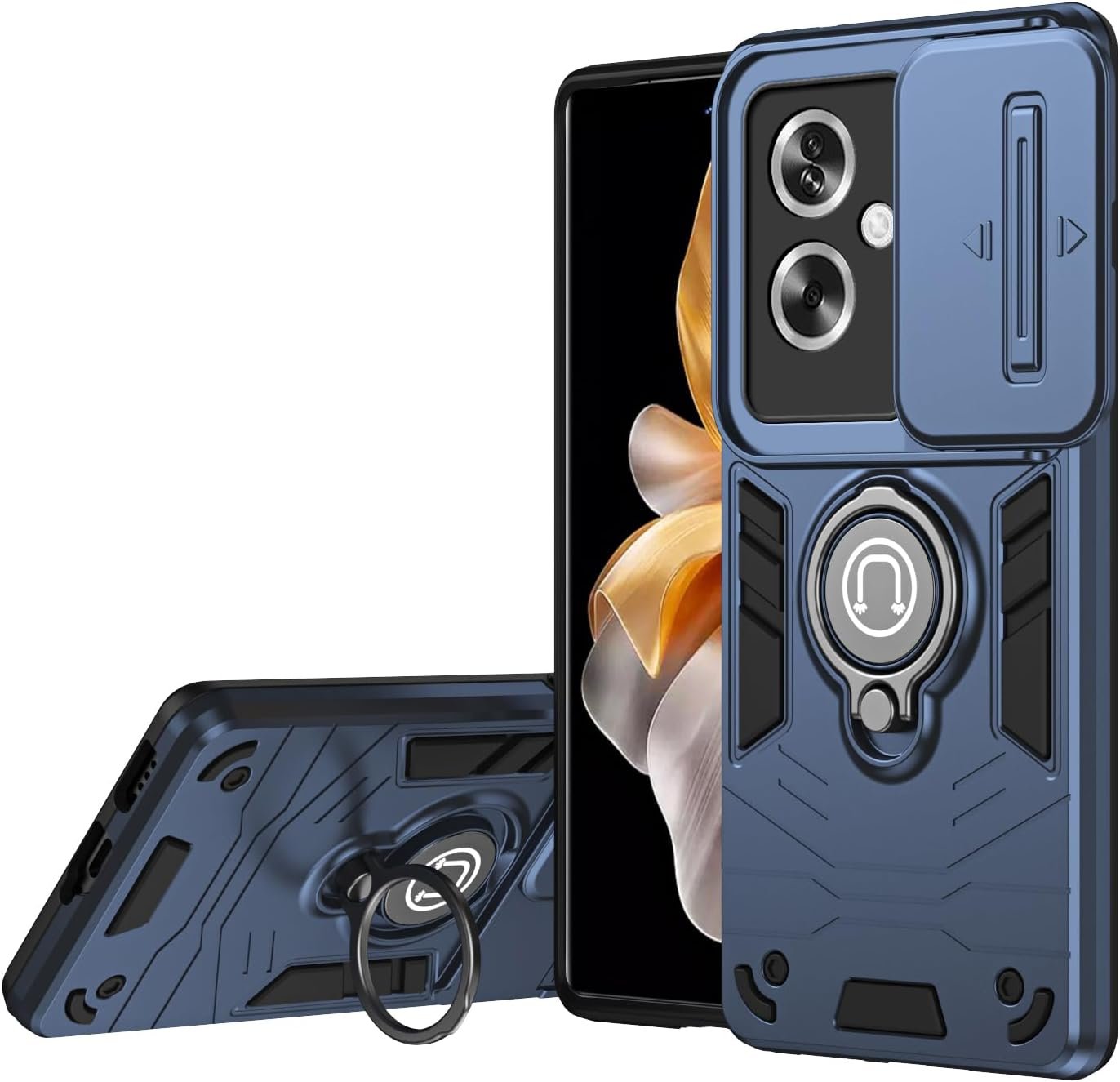 Compatible with 11 F 5G / F25 Pro 5G Bracket Shell,Camera Lens Protection Kickstand Car Mount 2 in 1 Anti-Fall Phone Case Cover Black