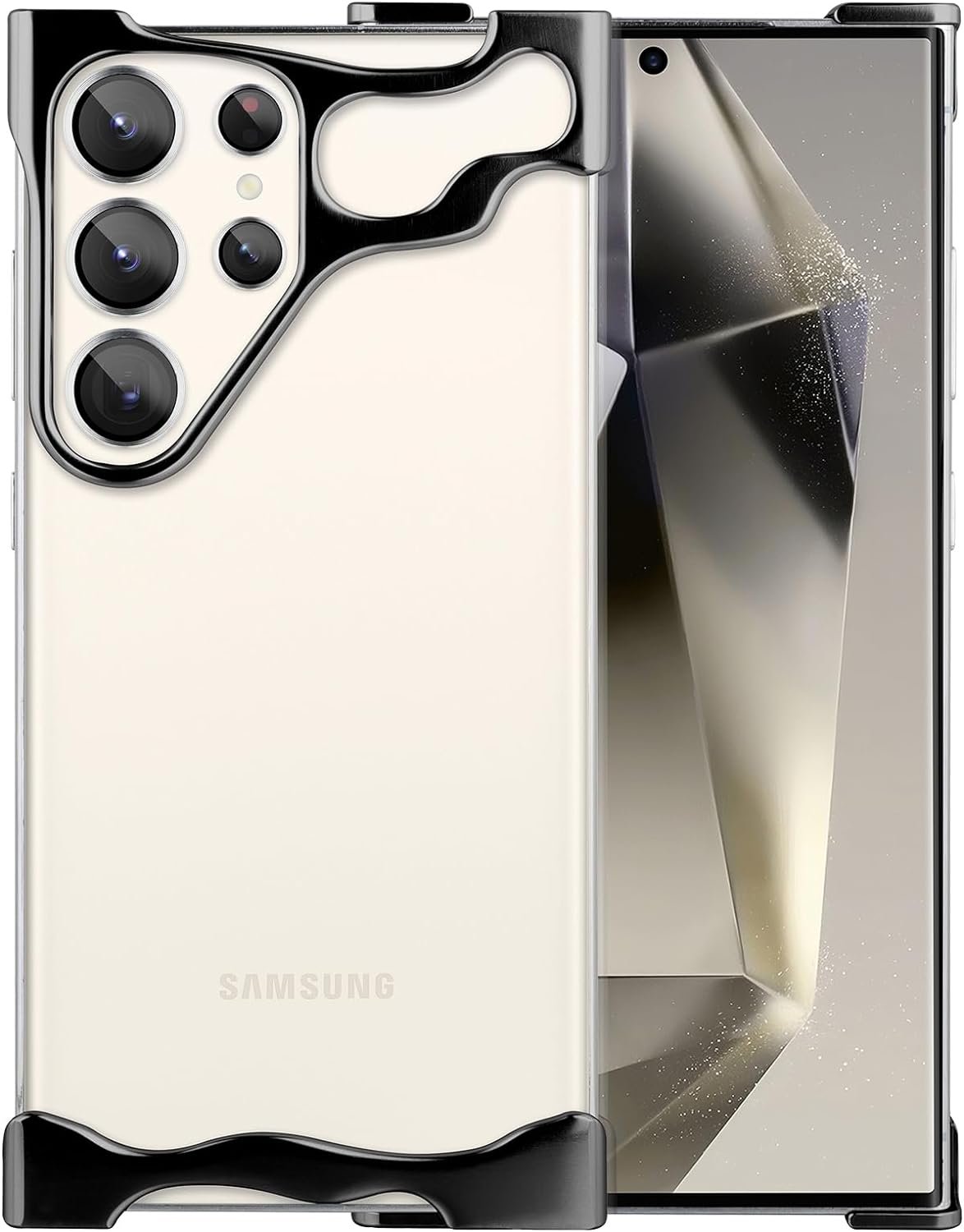 Frameles Phone Case for Samsung Galaxy S24 Plus Phone Case Minimalist Protective Shock Absorption Aerospace Grade Aluminum Shells + Elastomer Inlays Easy Fit (Aluminum Polished Silver)