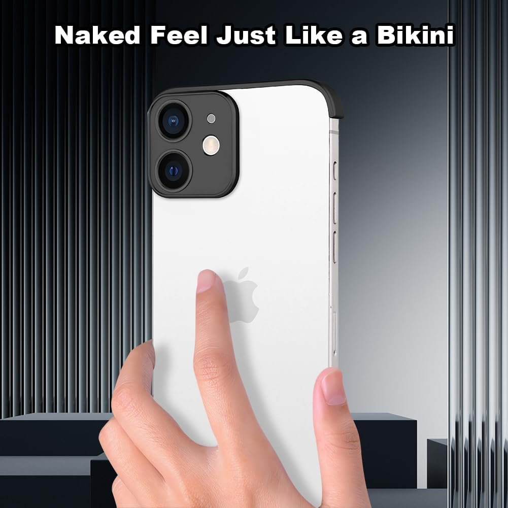 Design for Metal Frameless Phone Case Compatible with iPhone 12 Phone Models with Camera Lens Protector, Metal Shockproof Phone Cover, Minimalist Yet Protective Bumper Shell (Black Metal)