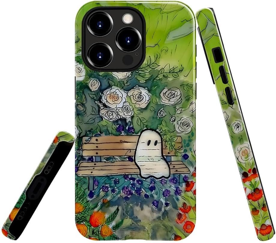 Compatible with for iPhone 15,Spooky Ghosts On Bookshelf Halloween Phone Case for iPhone 15,Scratch Resistant Hybrid 2-Layer Hard Shell Bright Phone Case