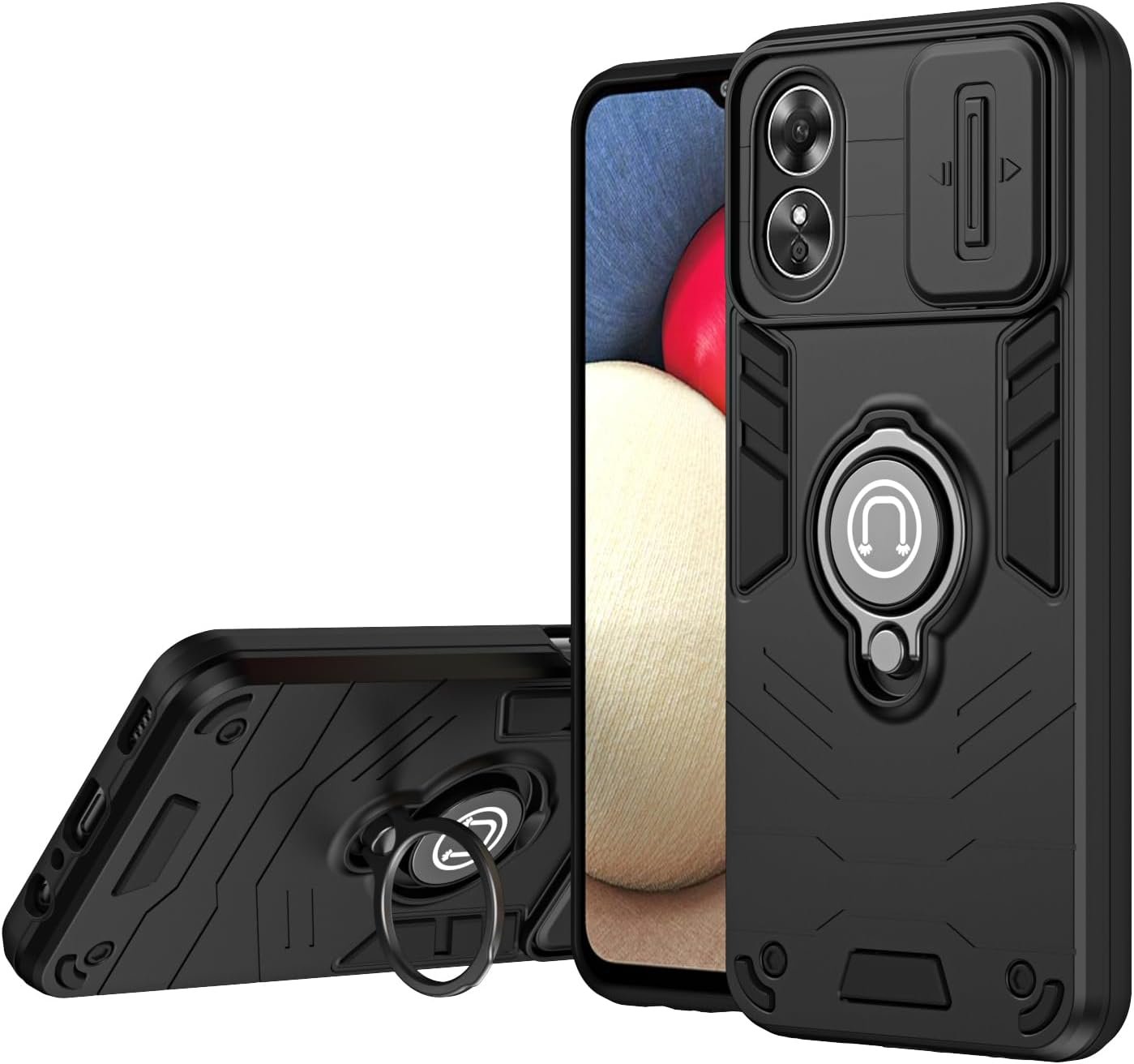 Compatible with 11 F 5G / F25 Pro 5G Bracket Shell,Camera Lens Protection Kickstand Car Mount 2 in 1 Anti-Fall Phone Case Cover Black