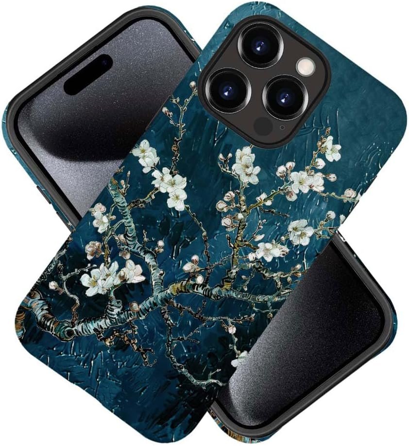 Innovatemee Case Compatible with iPhone 15 Pro Max,Almond Blossoms Artwork Phone Case for iPhone 15 Pro Max,Cases for Girls and Boys,Fall Prevention Hybrid 2-Layer Hard Shell Phone Case
