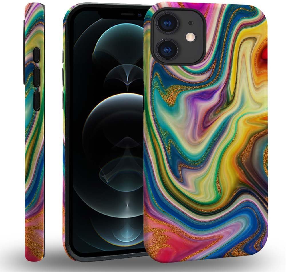 Case Compatible with iPhone 11,Colorful Marble 2 in 1 Phone Case for Women Men,Soft TPU and PC Hard Shell Mixed Two-Layer Protective Phone Case for 11 6.1 Inch
