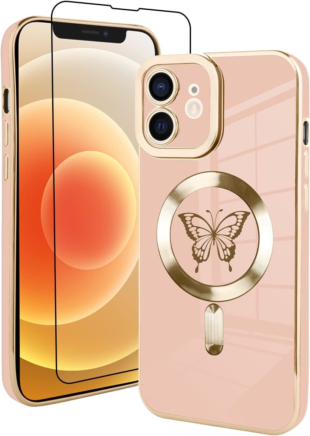 Innovatemee Magnetic Case Designed for iPhone 13 Compatible with MagSafe Wireless Charging,Cute Butterfly Phone Bumper Cover with Camera Lens Protector for Women Girls Men 6.1"- Purple