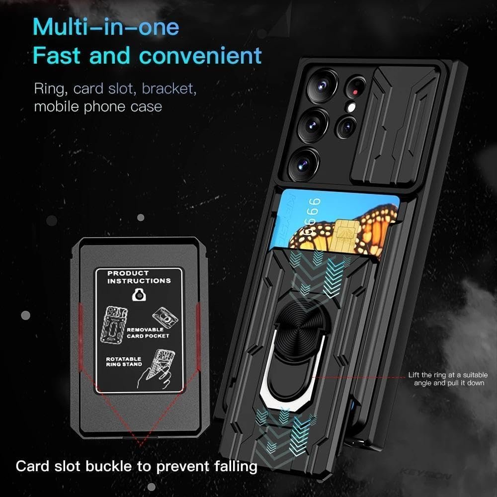 for Samsung Galaxy S21 Ultra Case with Card Holder Wallet, S21 Ultra Phone Case Kickstand Military Grade Shockproof Protection Cover for Samsung S21 Ultra 5G 6.8" Women Men Shell (Black)