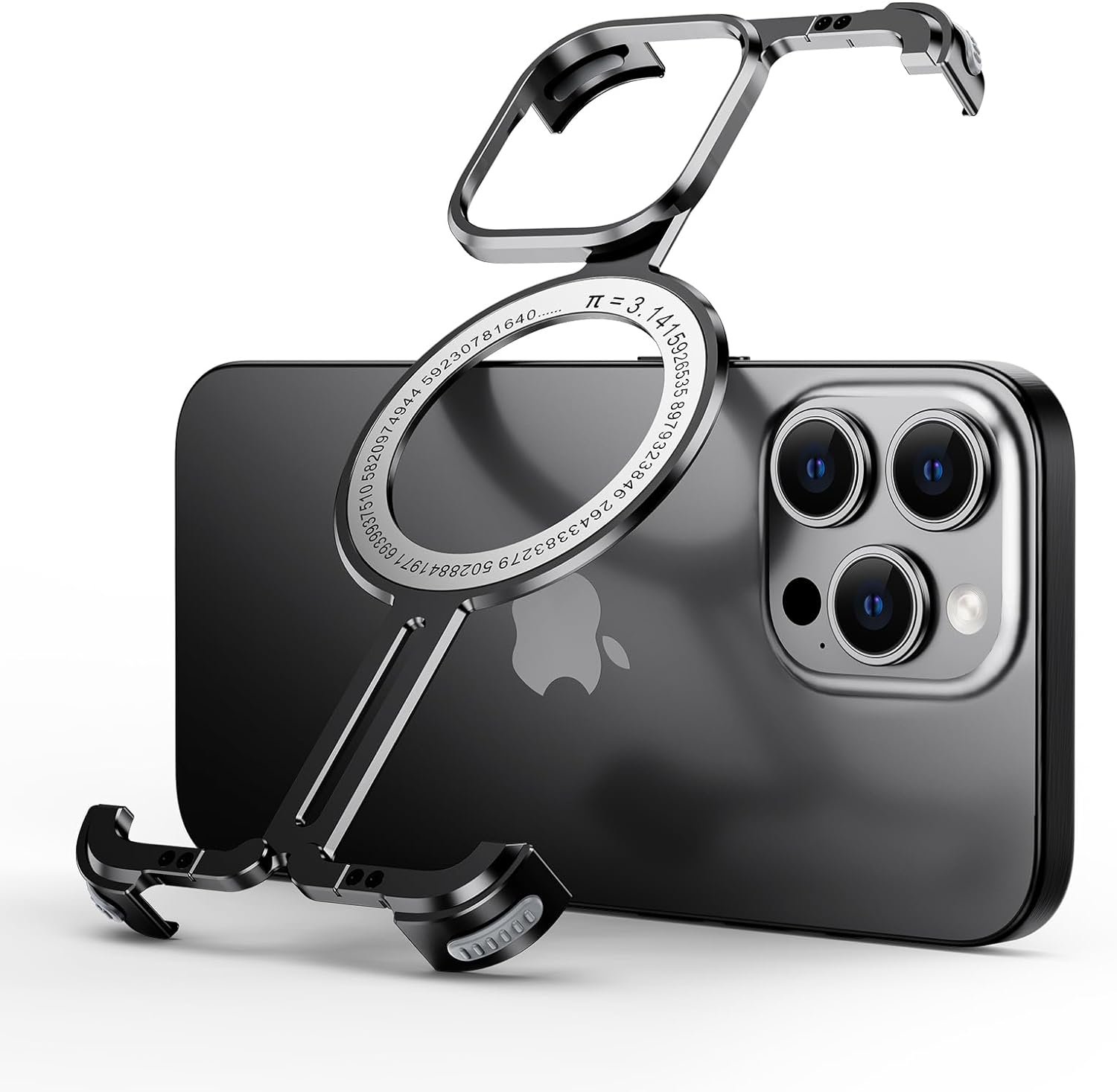 Innovatemee Magnetic Phone Case for iPhone 15 Pro Max with Metal Camera Stand, Compatible with MagSafe, Slim Shockproof Bumper Case Sleek Minimalist Frameless Aluminum Shells, Black