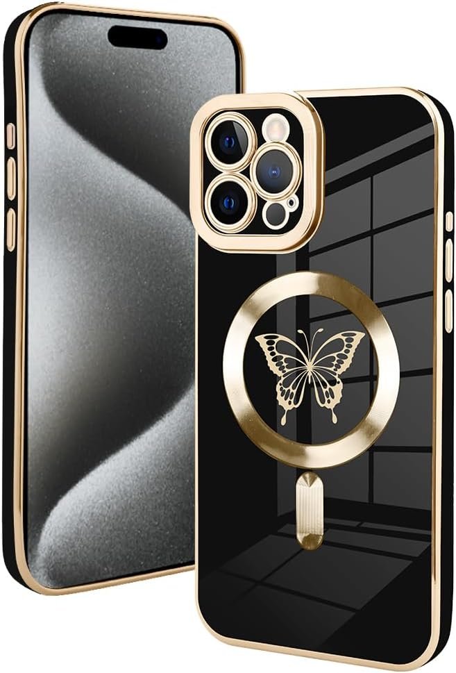 Innovatemee Magnetic Case Designed for iPhone 13 Compatible with MagSafe Wireless Charging,Cute Butterfly Phone Bumper Cover with Camera Lens Protector for Women Girls Men 6.1"- Purple